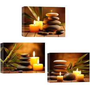 CCWACPP Zen Canvas Wall Art 3 Piece White Lotus and Black Zen Stones Picture Prints for Yoga Spa Meditation Spiritual Room Bathroom Decor Frame (12x16inchx3P)