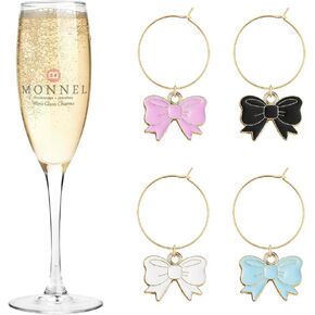 P621 Assorted Little Bow Wine Charms Glass Markers Tags for Party Decorations with Velvet Bag- Set of 4