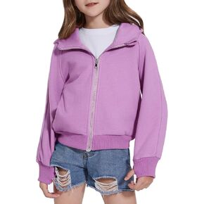 Girls Zip Up Cropped Hoodies Long Sleeve Casual Sweatshirts Jacket with Pockets Thumb Hole 4-12 Years