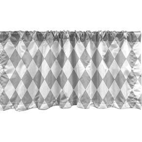 Ambesonne Grey Geometric Window Valance, Harlequin Style Pattern with Diamonds Elongated Square Shapes Print, Curtain Valance for Kitchen Bedroom Decor with Rod Pocket, 54" X 12", Grey Ecru