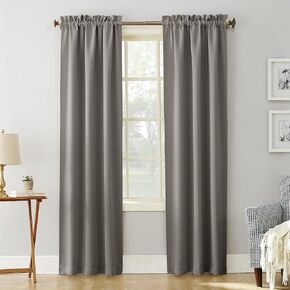 Sun Zero Easton Energy Saving Blackout Rod Pocket Curtain Panel, 40" x 95", Gray