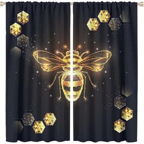 Bee Blackout Curtain Geometric Pattern Bee Honeycomb Pattern Printed Curtain Bedroom Living Room Kitchen Decoration Curtain W42 * L45 Inch