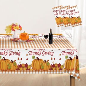 Thanksgiving Tablecloth Plastic Disposable - Fall Rectangular Paper Tables Cloth Cover for Rectangle Oblong Long Table Pumpkin Decor Waterproof 54x108 Inch (3 Pack)