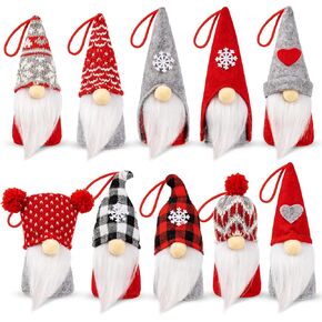 WEMEMORN Gnome Christmas Decorations Set of 10, Handmade Swedish Tomte Xmas Gnomes Plush Doll, Scandinavian Santa Elf Table Gnome Decorations, Christmas Tree Hanging Gnomes Ornaments Home Decor