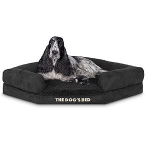 The Dog’s Bed Orthopedic Memory Foam Waterproof Corner Dog Bed, Medium, Grey Linen, Eases Arthritis & Hip Dysplasia Pain, Therapeutic & Supportive, Washable Linen Fabric Cover