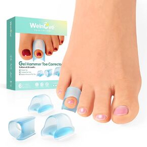 Welnove Hammertoe Corrector - 6 PCS Toe Splints Realign Bent, Curled, Crooked, Claw, Hammer Toes - Toe Straighteners for Men and Women - Small,Blue