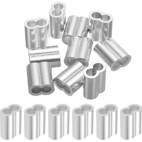 uxcell 5/16" 8mm Aluminum Crimping Loop Sleeve Double Ferrule for Wire Rope Cable Line End, Silver 10pcs