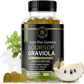 Soursop Leaves & Soursop Fruit Gummies - 3000mg Soursop Extract - Graviola Supplement - Soursop Fruit and Leaf - 60ct - Sugar-Free - Gluten Free – Non-GMO – Vegan Friendly