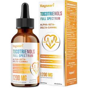 Full Spectrum of Tocotrienols Supplement 1200mg- Tocotrienol Vitamin E Liquid,Tocopherol-Free - Superior Cardiovascular and Antioxidant Blend - Higher Absorption - 30-Day Supply