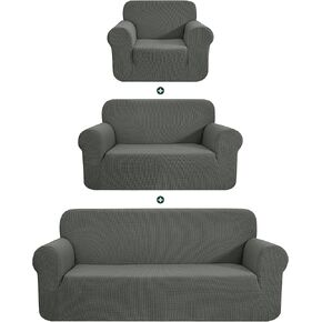 CHUN YI 1 Piece Stretch Sofa Slipcover Set for Couch and Loveseat, Sofa Cover Set for 2 3 Seater Settee, Small Checks Jacquard Fabric (Dark Blue, Covers for Sofa& Loveseat)