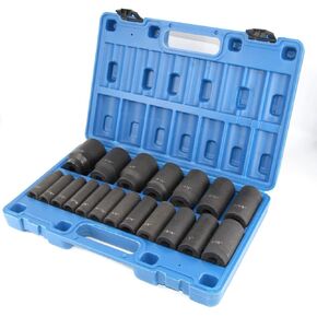 19pcs 1/2" Impact Socket Set, 6-Point Deep Socket, Cr-V Steel, 3/8 inch - 1-1/2 inch