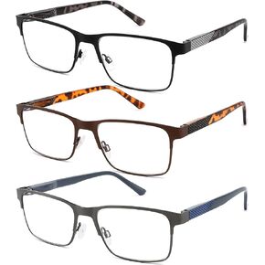Reading Glasses for Men Blue Light Blocking DILLY VISION 3-Pack Lightweight Metal Frame Stylish Computer Readers with Spring Hinges,Anti Eye Strain/Glare UV Ray Eyeglasses 2.0 Magnification Strength