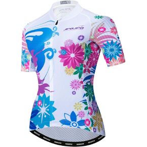 Cycling Jersey Women, Bike Short Sleeve Bicycle Shirt Tops with 4 Pockets Reflective S-3XL