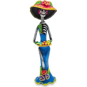 NOVICA Large Blue Day of The Dead Ceramic Sculpture, 14.5" Tall, Catrina The Temptress'