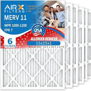 AIRX FILTERS WICKED CLEAN AIR. 15x25x1 Air Filter MERV 11 Electrostatic Pleated Air Conditioner Filter 6 Pack HVAC AC Furnace Filters