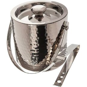 Elegance Hammered 6-Inch Stainless Steel Ice Bucket With Tongs