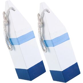 2 Pcs Mediterranean Buoy Ornaments Nautical Decor Wall Buoys Coastal Theme Pendant for Beach House Shell and Fish Net Decorative Accents for Living Room and Bathroom