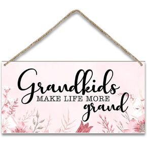 Grandma & Grandpa's House Door Wood Sign Plaque Gift for Grandma Grandpa, Wooden Wall Hanging Sign with Twine, Shelf Wood Floral Art Sign, Living Room Home Porch Kitchen Decoration Supplies -017
