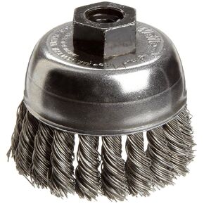Weiler 13281 2-3/4" Single Row Knot Wire Cup Brush, .020" Steel Fill, M10 x 1.25 NUT, Made in the USA