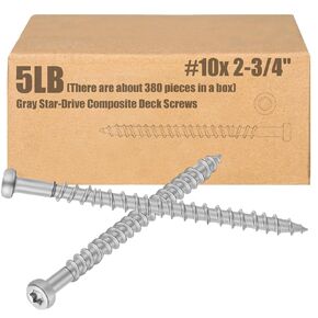 Gisafai 5 Pounds Gray Deck Screws Composite Deck Screws Gray Colored Composite Decking Exterior Coated Wood T-20 Star Drive(10 x 2-3/4")