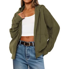 MASCOMODA Women Zip Up Hoodie Trendy Oversized Sweatshirt Casual Long Sleeve Fleece Jacket Fall Winter Clothes with Pockets