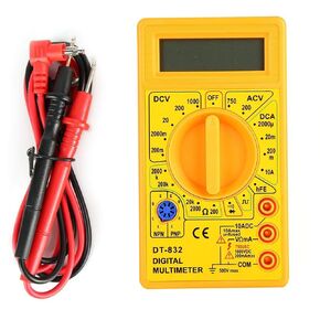DT832 Digital Multimeter Multi Tester Handheld Multimeter Mini Pocket Digital AC/DC Voltage Current Tester with Buzzer LCD Multi-Meter (Yellow)