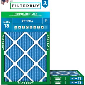Filterbuy 16x25x1 Air Filter MERV 13 Optimal Defense (3-Pack), Pleated HVAC AC Furnace Air Filters Replacement (Actual Size: 15.50 x 24.50 x 0.75 Inches)