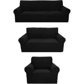 3-Piece Form Fit Stretch Couch Cover Set - Wrinkle-Free Furniture Protector - Soft Stretch Fabric with Elegant Diamond Pattern - Machine Washable Sofa Covers for All Sofa Styles (Grey)