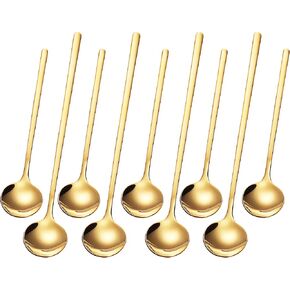 9 PCS Coffee Spoons Espresso Teaspoon, PBIEHSR Stainless Steel Tea Spoon Two Different Lengths Dessert Spoons for Stirring Drink Mixing Milkshake (Gold)