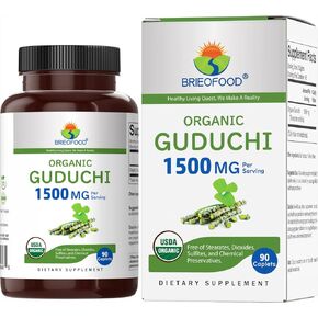 Brieofood Organic Guduchi 1500mg, 45 Servings, Vegetarian, Gluten Free, 90 Vegetarian Tablets