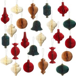 12 Pcs Christmas Hanging Honeycomb Paper Christmas Honeycomb Decorations Magnetic Glitter Edge Xmas Hanging Ornaments Table Decorations for Christmas Tree New Years Eve Party (Classic) in Kuwait