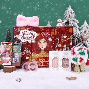 Advent Calendar Fake Nail for Women - 24 Days Christmas Countdown Calendar Nail Set & Jewerly Gift for Teen Girl Adult - 2024 Xmas Press on Nail for Women