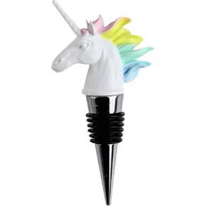 Unicorn Rainbow Mane 5 Inch Resin Metal Wine Bottle Stopper