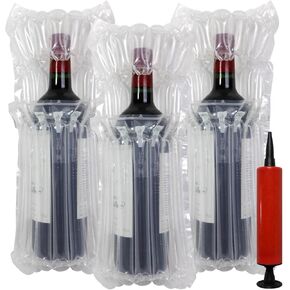 Wine Bottle Protector Bags - Inflatable Air Column Cushioning Sleeves Packaging Ensures Safe Transportation of Glass Bottles during Travel or Shipping with Free Pump (6 Pack)