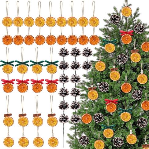 Syhood 48 Pcs Dried Orange Slice Christmas Tree Ornaments Natural Beaded Cinnamon Sticks Artificial Pine Cones Orange Slices Hanging Rustic Ornaments Bulk for Holiday Farmhouse Home Decor Indoor in Saudi Arabia