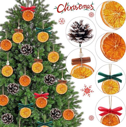 Syhood 48 Pcs Dried Orange Slice Christmas Tree Ornaments Natural Beaded Cinnamon Sticks Artificial Pine Cones Orange Slices Hanging Rustic Ornaments Bulk for Holiday Farmhouse Home Decor Indoor in Saudi Arabia