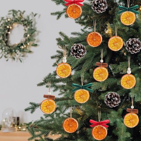 Syhood 48 Pcs Dried Orange Slice Christmas Tree Ornaments Natural Beaded Cinnamon Sticks Artificial Pine Cones Orange Slices Hanging Rustic Ornaments Bulk for Holiday Farmhouse Home Decor Indoor in Saudi Arabia