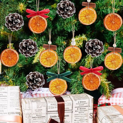 Syhood 48 Pcs Dried Orange Slice Christmas Tree Ornaments Natural Beaded Cinnamon Sticks Artificial Pine Cones Orange Slices Hanging Rustic Ornaments Bulk for Holiday Farmhouse Home Decor Indoor in Saudi Arabia