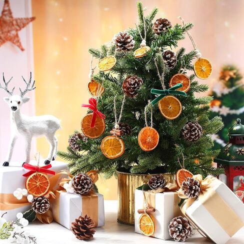 Syhood 48 Pcs Dried Orange Slice Christmas Tree Ornaments Natural Beaded Cinnamon Sticks Artificial Pine Cones Orange Slices Hanging Rustic Ornaments Bulk for Holiday Farmhouse Home Decor Indoor in Saudi Arabia