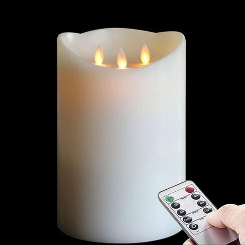 NONNO & ZGF XL-Flameless Wax 6inch High Candle with 3 - Wicks Moving, Led Battery Operated Candles with Remote Control and Timer Function, Ivory in Saudi Arabia