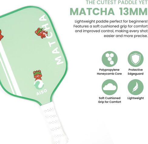Aiso Matcha | Cute Pickleball Paddles Set of 2 | Premium Starter Set for Beginners with 4 Pickleballs and Portable Carry Bag | Lightweight & Durable Fiberglass with PP Honeycomb Core in Saudi Arabia