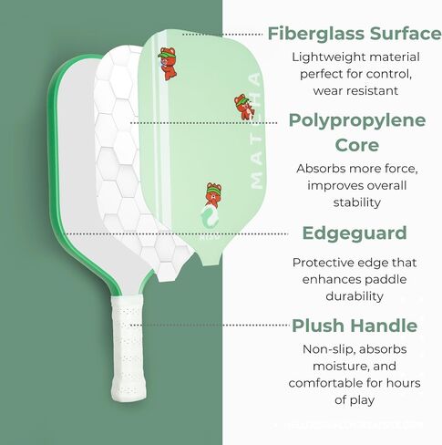 Aiso Matcha | Cute Pickleball Paddles Set of 2 | Premium Starter Set for Beginners with 4 Pickleballs and Portable Carry Bag | Lightweight & Durable Fiberglass with PP Honeycomb Core in Saudi Arabia