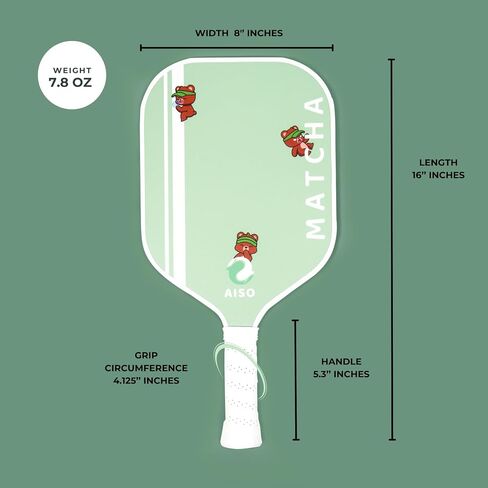Aiso Matcha | Cute Pickleball Paddles Set of 2 | Premium Starter Set for Beginners with 4 Pickleballs and Portable Carry Bag | Lightweight & Durable Fiberglass with PP Honeycomb Core in Saudi Arabia