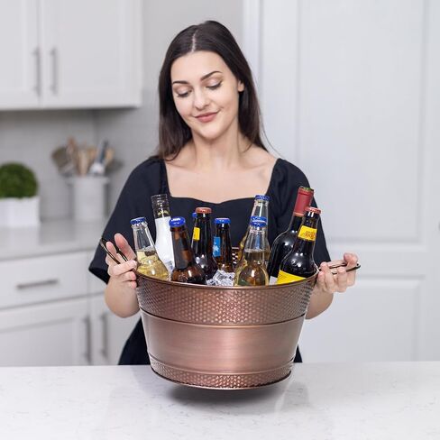 دلو مشروبات بلمسة نهائية من النحاس من BREKX مع حامل للحفلات (15-QT) - حوض مشروبات مع حامل، دلو ثلج شمبانيا للحفلات، مجلفن in Kuwait
