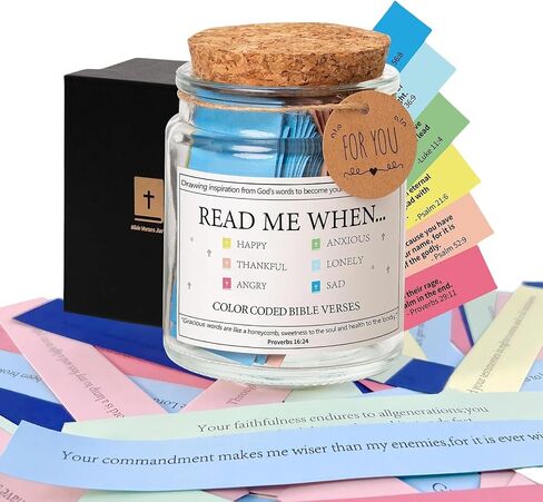 Bible Verse Jar, Read Me When Bible Verses Jar, Glass Prayer Jar with Colored Bible Verses, Scripture Jar for Emotions and Feelings, Hope Bible Verses in A Jar for Man, Woman in Saudi Arabia