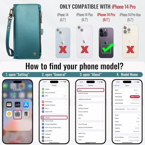 Defencase for iPhone 14 Pro Wallet Case with RFID Card Holder, Purple in Saudi Arabia