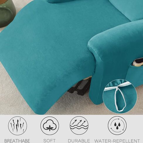 Deisy Dee 4-Piece, 1 Seat Recliner Cover, Soft Velvet Recliner Chair Covers- Stay-in-Place Slipcovers for Recliner Chair (Turqouise) in Saudi Arabia