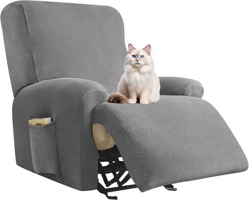 Deisy Dee 4-Piece, 1 Seat Recliner Cover, Soft Velvet Recliner Chair Covers- Stay-in-Place Slipcovers for Recliner Chair (Turqouise) in Kuwait
