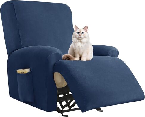 Deisy Dee 4-Piece, 1 Seat Recliner Cover, Soft Velvet Recliner Chair Covers- Stay-in-Place Slipcovers for Recliner Chair (Turqouise) in Saudi Arabia