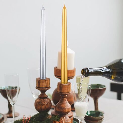 12 Pieces Christmas Taper Candles 10 Inch Tall Color Taper Candles Hand Poured Wax Candles Holiday Candles Dripless Taper for Christmas Wedding Birthday Celebration, Gold, Red, Silver, Green in Saudi Arabia